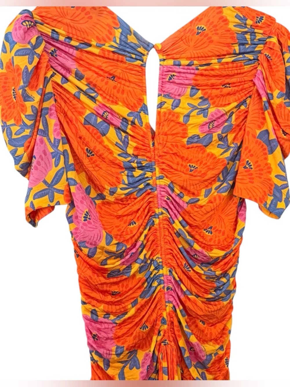 ANTHROPOLOGIE Farm Rio Short Sleeve Ruched Midi Dress Tropical Floral Size M NEW - Picture 9 of 11